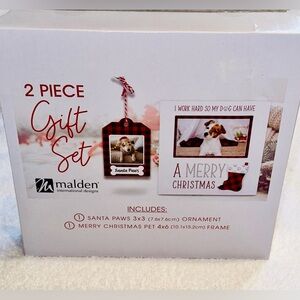 NWT 2 Piece gift set Santa Paws Ornament 3X3 and Merry Christmas Pet Frame 4X6